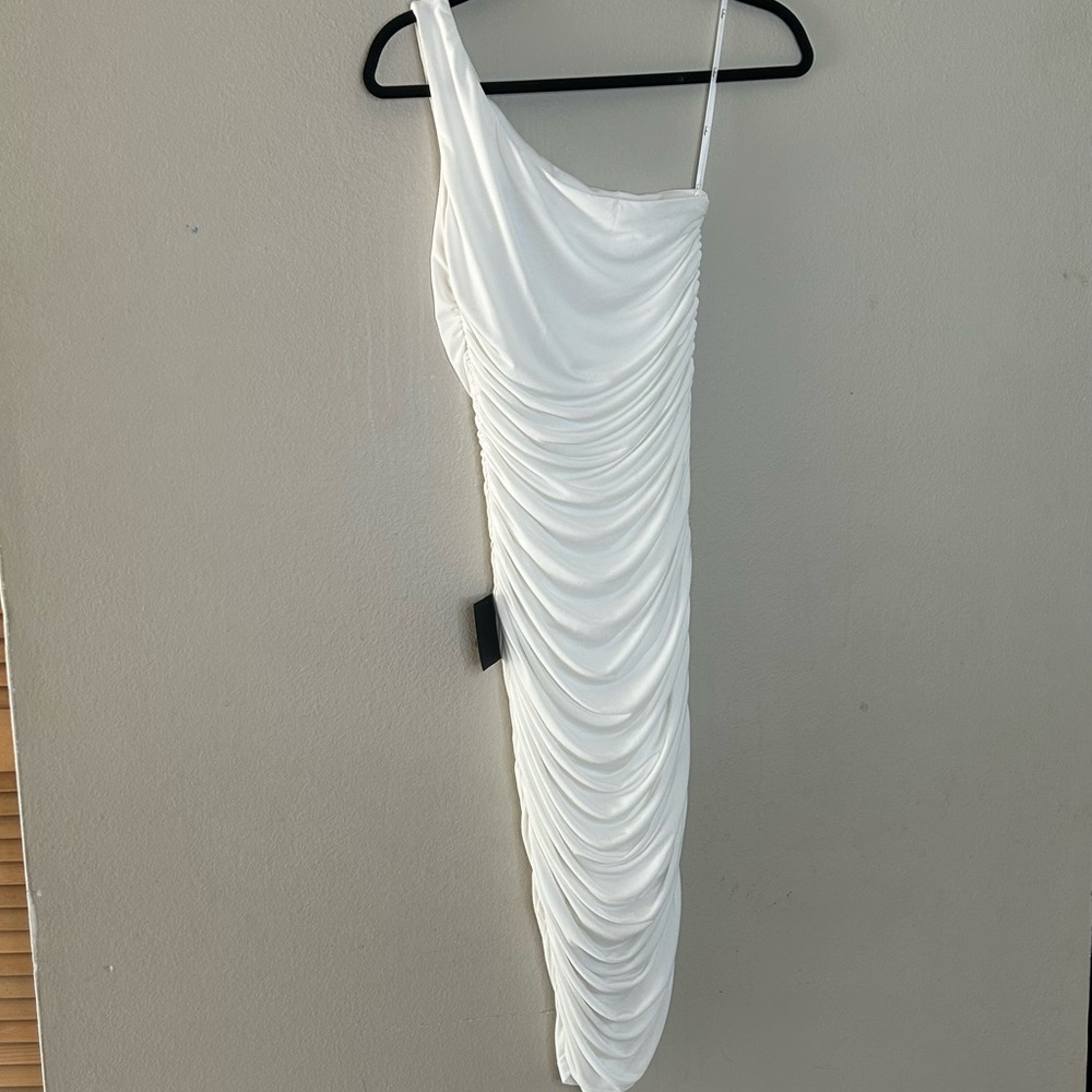 Lulus Total Appeal White Ruched One-Shoulder Bodycon Midi Dress NWT XS - Picture 4 of 8